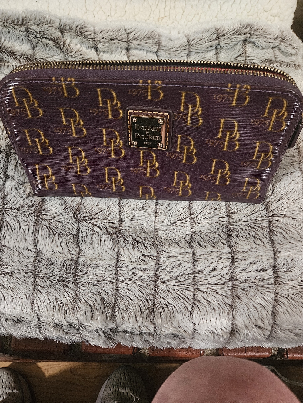 Dooney & Bourke Plum Signature Zip Makeup Bag with Gold Accents